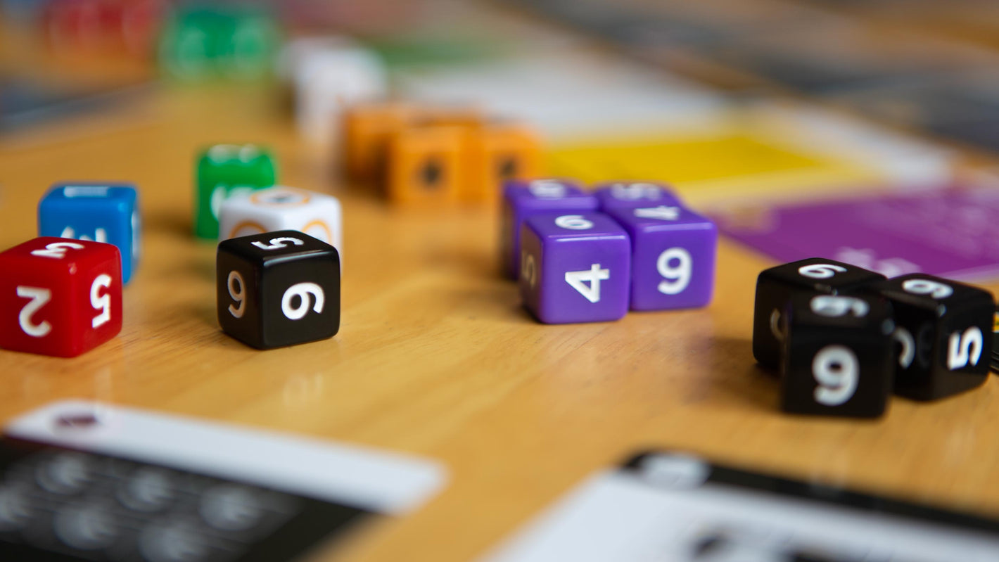 Closeup of various colored dice